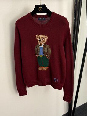 Polo Ralph Lauren Preppy Utility Bear Burgundy Crewneck Sweater